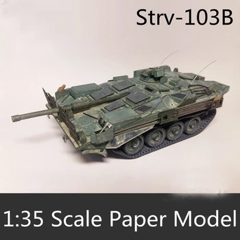 1:35-Skála WW II. Svédország Strv-103B Tank Modell DIY 3D Papír Kártya Épület Beállítja Építési Oktatási Katonai Modell Játékok 26CM