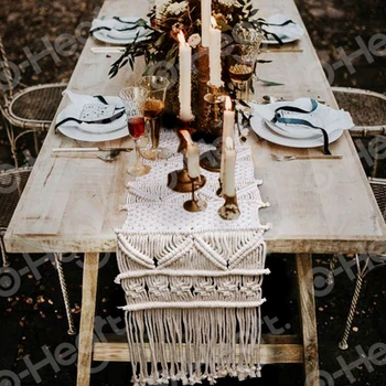 12X71in Makramé asztali Futó Bojtos Bohém Dekoráció Rusztikus Esküvői Asztal Dekoráció Régi Parasztház Étkező Stílus