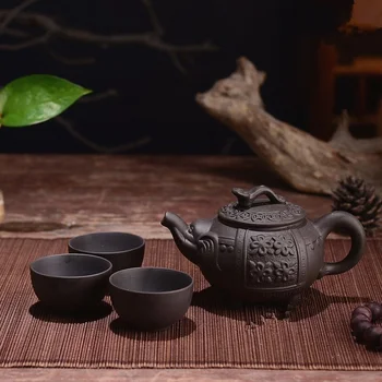150ml Yixing Teáskanna Lila Agyag Kung Fu Tea-Készlet, Kézzel készített Sárkány Elefánt Mókus teáskannában A 3pcs Csésze Készlet