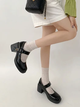 2023 fekete retro magas sarkú Új vastag Mary Jane cipő Egyetemista lányok platform cipő JK bőr Nyári cipő női szandál