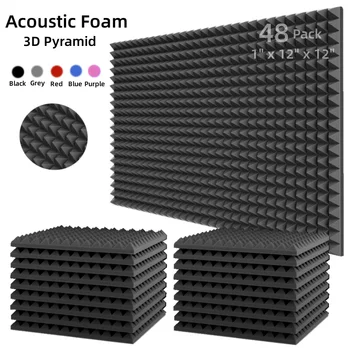 48Pack 300x300x25mm Stúdió Akusztikus Hab Hangszigetelő Szivacs Piramis Zaj Szigetelés, Nagy Sűrűségű hangszigetelt Fal Panelek