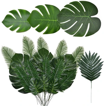 5db Mesterséges Növények, Trópusi Monstera pálmalevelekből Szimuláció Levél Hawaii Téma Haza Fél Kert Esküvői Dekoráció