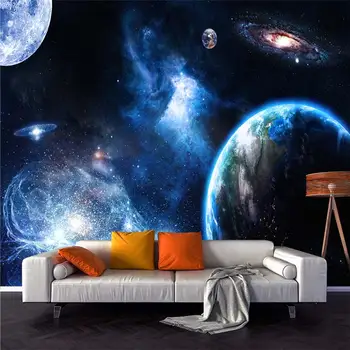 A föld, a bolygó, a csillagos ég, személyre szabott nappali, hálószoba, öntapadós tapéta, freskó