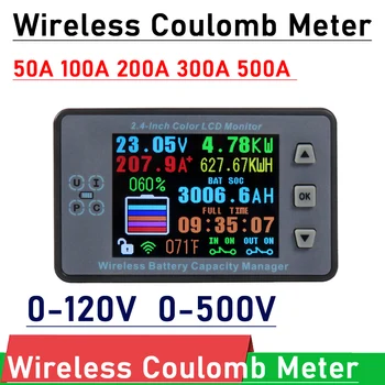 Akkumulátor Monitor Vezeték nélküli Coulomb-Mérő 500V DC 500A Lifepo4 ólom-sav Li-ion vagy lítium kapacitás teljesítmény kijelző 12V 24V 48V 60V 72V