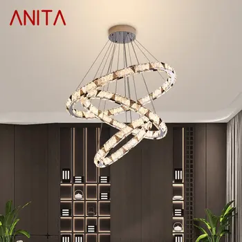 ANITA Modern Kristály Medál Lámpa Led Gyűrű Csillár Kreatív Fény Luxus Kerek Dekoráció Nappali Villa Kellék