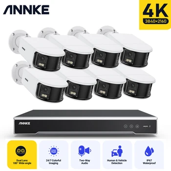 ANNKE 4K Duo Kettős Lencse Biztonsági Kamera Rendszer POE-AI Emberi Érzékeli, Színes éjjellátó Videó Megfigyelő Biztonsági CCTVCamera