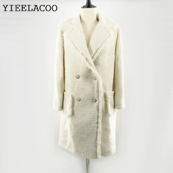 Bézs színű Gyapjú kabát őszi/téli női kabát tweed két színű rojtos oldalon kis illat a hosszú coa