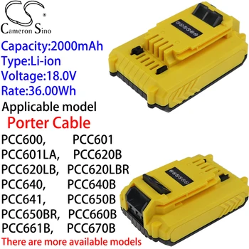 Cameron Kínai Ithium Akku 2000mAh 18.0 V Porter Kábel PCC641,PCC650B,PCC650BR,PCC660B,PCC661B,PCC670B,PCC670BR,PCC671B