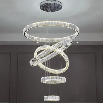 Csillárok Lámpák Modern Luxus Kerek Kristály Largeing A Villa Lépcső Cristal Nappali Étterem Medál Lámpa Króm