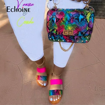 Echoine a Nők Nyáron Kígyóbőr Diák, majd Táskáját Két Darab Set Candy Strand Papucs Non-slip Női Cipő Szandál Flip-Flop
