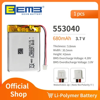 EEMB 553040 3,7 V Akkumulátor 680mAh Újratölthető Lítium-Polimer Akkumulátor Dashcam,Elemlámpa,Bluetooth Hangszóró, GPS,Kamera