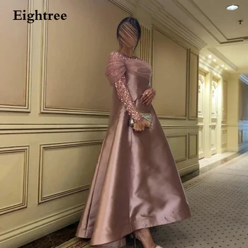 Eightree Poros Rózsaszín Modern Báli Ruha, Hosszú Ujjú Szatén Flitteres Vestidos De Fiesta Elegantes Para Mujer 2023 Szaúd-Arábia
