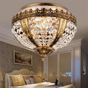 Európai bronz kerek kristály mennyezeti lámpa, nappali, étkező, hálószoba tanulmány folyosón mennyezeti lámpák luxus LED dekor világítás