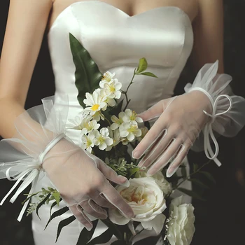Fehér Menyasszonyi Kesztyű, Rövid Csukló Hossza Nők Házasság Esküvő Party Kellékek