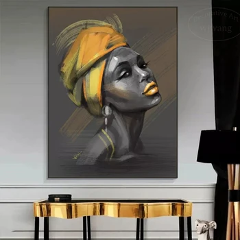 Fekete Afrikai Nő Visel Hidzsáb Álló Vászon Csendélet Olajfestmény Plakátok Wall Art Cuadros Haza Luxus Nappali Dekor