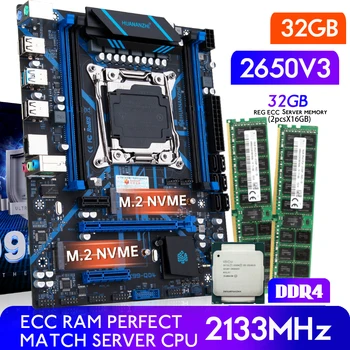 HUANANZHI X99 QD4 Alaplap Combo Kit Meghatározott XEON E5 2650 V3 2133MHz 32GB (2*16G) DDR4 REG ECC Memória NVME NGFF USB 3.0