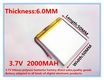 Ingyenes szállítás 3.7 V-os lítium-polimer akkumulátor 2000mah 605050 GPS mobile power elektronikus navigációs tablet PC akkumulátorok