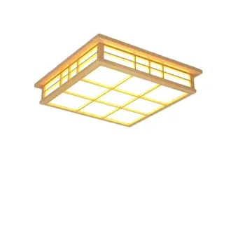 Japán stílusú fa square led-es mennyezeti lámpa, Északi tömör fa matrac hálószoba lámpa tanulmány szoba, étkező, mennyezeti lámpa, lámpatestek