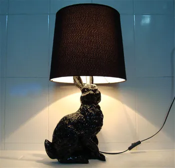 JW_Resin Nyúl Alakja A Modern Kreatív Led Asztali Lámpát,Fekete/Fehér Ruhával Lámpaernyő Asztali Lámpa Nappali Ágy Mellett, Asztali Lámpa Deco
