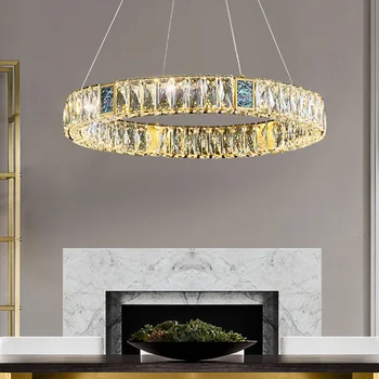 K9 Kristály Medál Fények Luxus Led Szabályozható Gyűrű Lógó Lámpa Arany Nappali Étkező Villa Lépcsőn, Csillárok