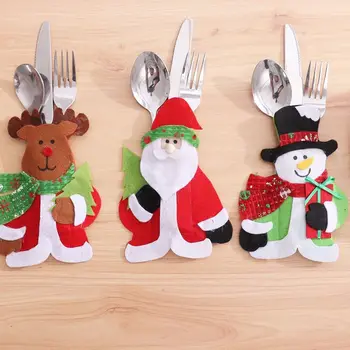 Karácsonyi dekorációk, Karácsonyi asztali díszek hotel étterem kreatív asztali szett aranyos evőeszközök táska edények mat