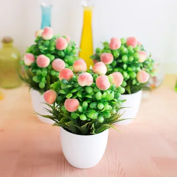 Mesterséges Mini Cserepes Növények Mesterséges Gyümölcs, Őszibarack Fa Bonsai Hamis Zöld Cserepes Növények Otthoni Asztal Asztal Ablak Dekoráció