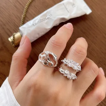 MLKENLY Kristály buborék Gyűrűk Aranyos Minimalista 925 sterling ezüst szabálytalan Geometriai Halmozott Gyűrűk Nők Parti Ékszer