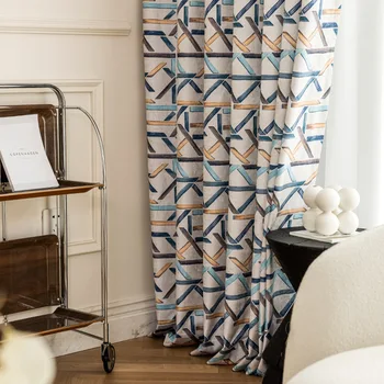Modern Amerikai Ország Stílusa Minimalista Függönyt a nappaliban, Hálószobában Geometriai Csíkos Nyomtatott Hímzett Chenille Függöny