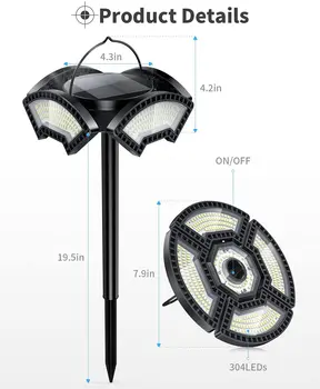 Napelemes Lámpa 304 LED Vezérlés, Teljes Fényerő, Kerti Föld Plug Gyep Érzékelő Vízálló