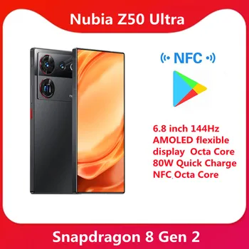 Nubia Z50 Ultra 5G Okostelefon 6.8 hüvelyk 144 hz AMOLED Képernyő a képernyő kamera Snapdragon 8 Gen 2 Okta 80W Gyors Töltés, NFC