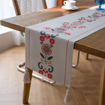 Pamut, Vászon Tassel asztali Futó Pamut Nyomtatás Kézi csomózású Tassel Út Szőtt Abrosz Karácsonyi Asztal Zászló Dekoráció