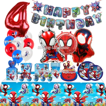Pókember Szülinapi Dekoráció Pókember A Csodálatos Barátok, Party Kellékek, Alumínium Fólia Léggömb Gyerekeknek Eldobható Evőeszközök