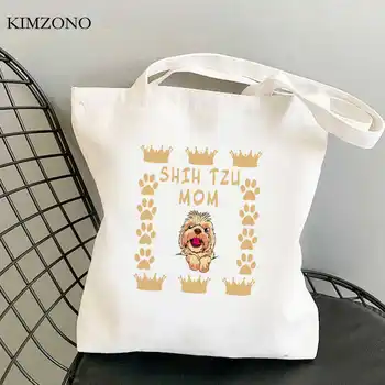 Shih Tzu Anya bevásárló táska, öko élelmiszer újrahasznosítani táska bolsa pamut táska táska shoping sac cabas sacola cabas