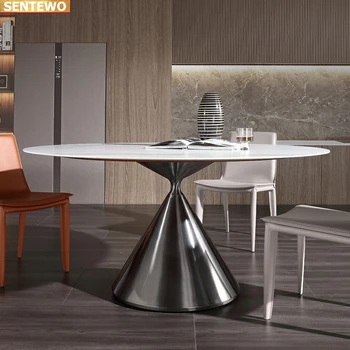 Tervező Luxus kerek vacsora Márvány Kő Födém étkezési terített asztal 4 szék tablo bútor comedor marbre Rozsdamentes acél arany bázis