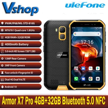 Ulefone Páncél X7 Pro 4GB+32 gb-os Android 10 Masszív Telefon IP68 Vízálló Mobiltelefon Bluetooth 5.0 NFC 4G LTE 2.4 G/5G WLAN