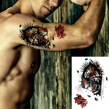 Vízálló Ideiglenes Tetoválás Matrica Ordító Tigris, Leopárd Napéjegyenlőség Virág Hamis Tatto Flash Tetoválás Kezét, Karját, a Művészet, a Nők Férfiak