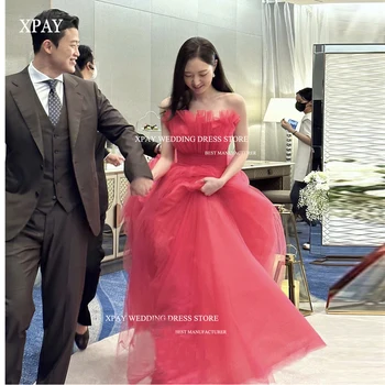 XPAY koreai Rózsaszín Hosszú Menyasszonyi Ruha Tüll Rakott vállpánt nélküli Fűző földig érő Menyasszonyi Ruhák Szexi Menyasszony Ruha a Vonat