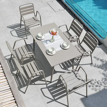 Északi szabadtéri kávé szabadidő asztalok, székek, kombinált udvaron szabadtéri kötél, fonott alumínium kerti rattan székek kemping