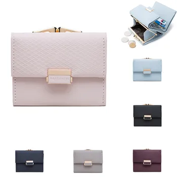 Új divat PU tri-fold-kártya táska, pénztárca női rövid pénztárca női csat rövid tárca mini pénztárca női rövid pénztárca