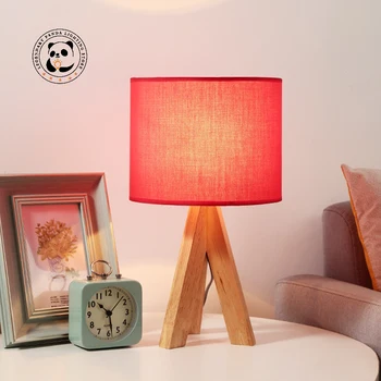 Modern asztali Lámpa LED lakberendezés E27 Olvasás Lámpatest Szövet Lámpaernyő Fa Éjjeli Asztal Piros Romantikus Dekoráció